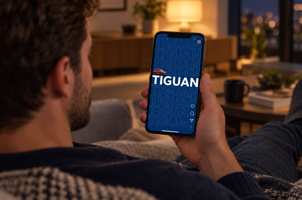 Reel di lancio Nuova Tiguan in motion graphics visto su smartphone