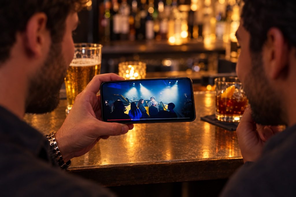 Video evento aziendale del T-Roc Party guardato su smartphone