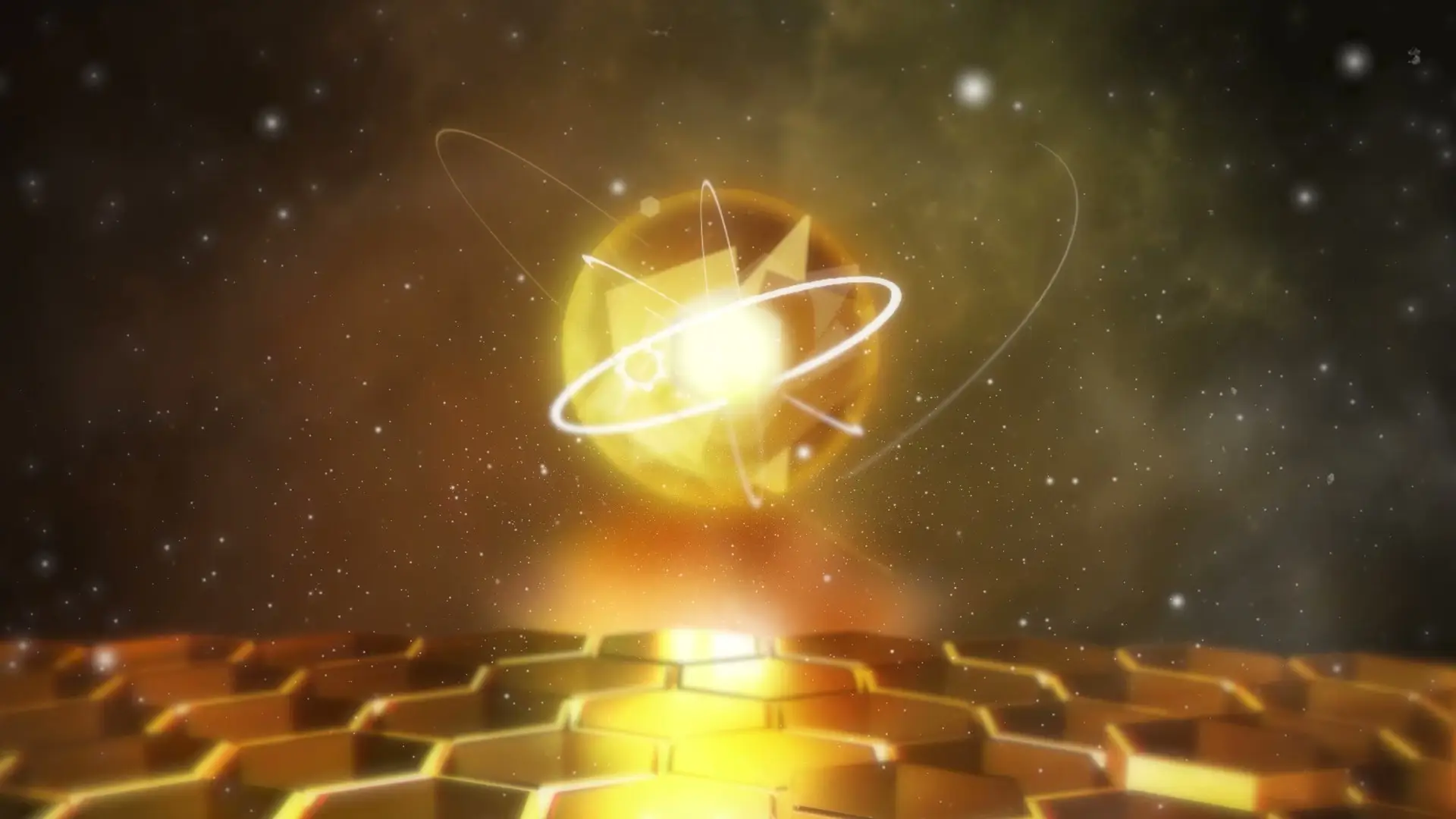 Un atomo d’oro nasce sopra un pavimento di esagoni dorati