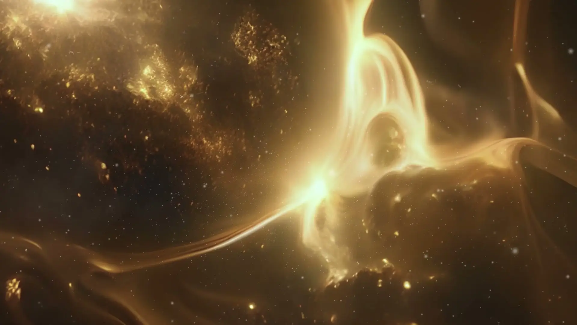 Una nebulosa dorata in continua trasformazione, finale del video Caurum