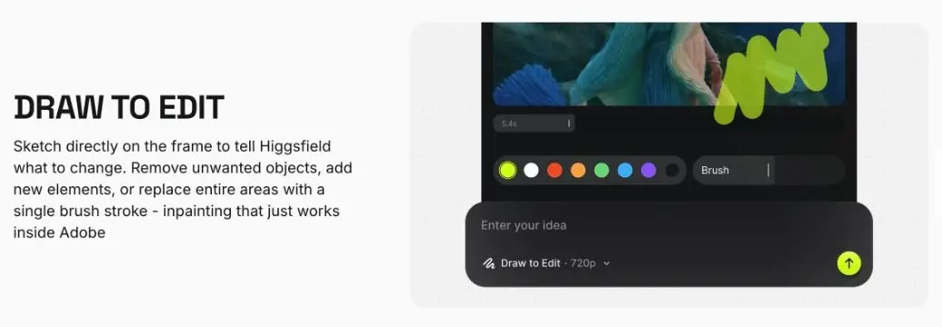 La funzione Draw to Edit di Higgsfield: si disegna sul fotogramma ciò da modificare