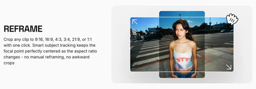 La funzione Reframe di Higgsfield che converte una clip in un altro formato
