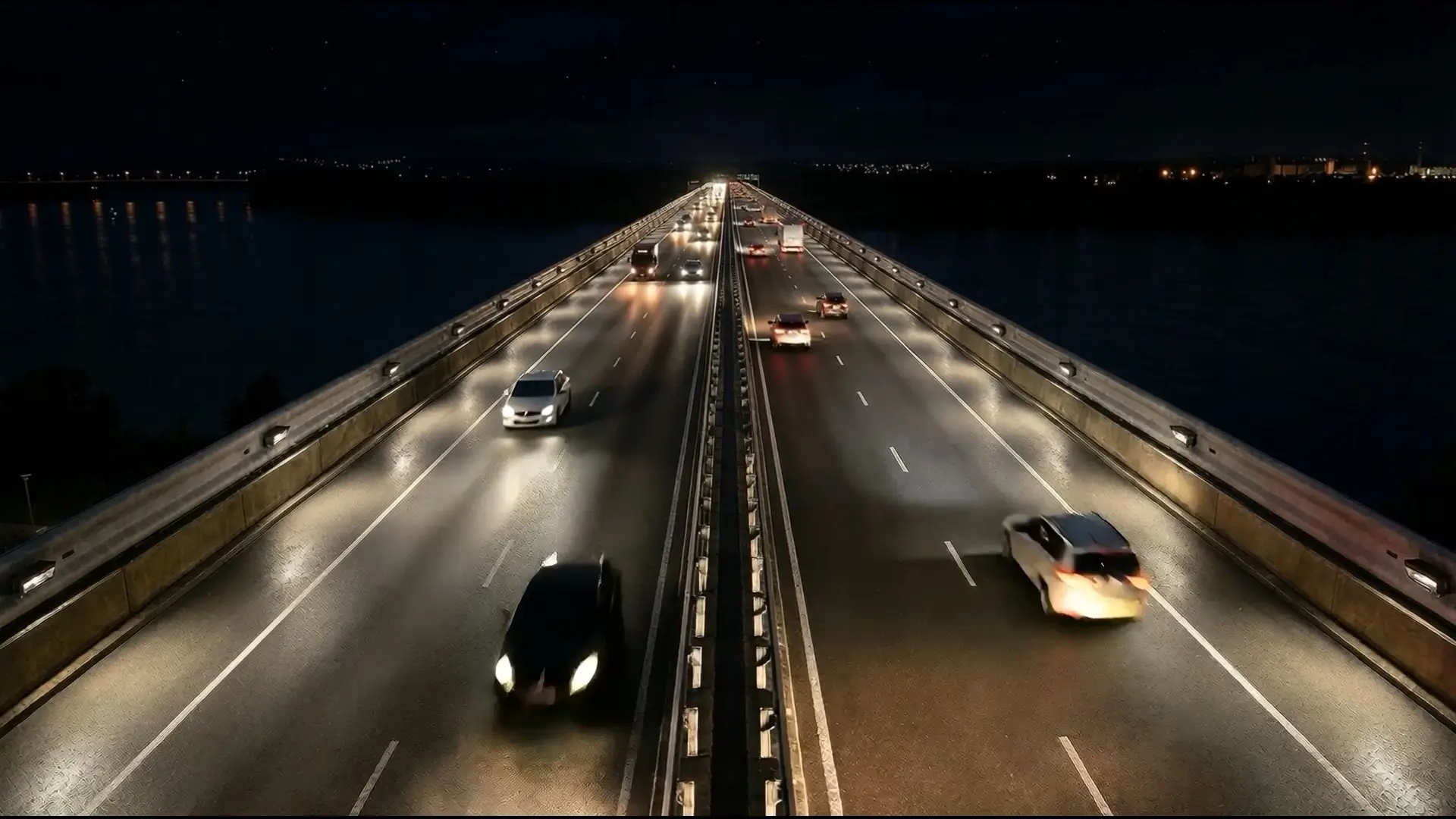 Autostrada di notte nel video di lancio di MATREX di AEC Illuminazione