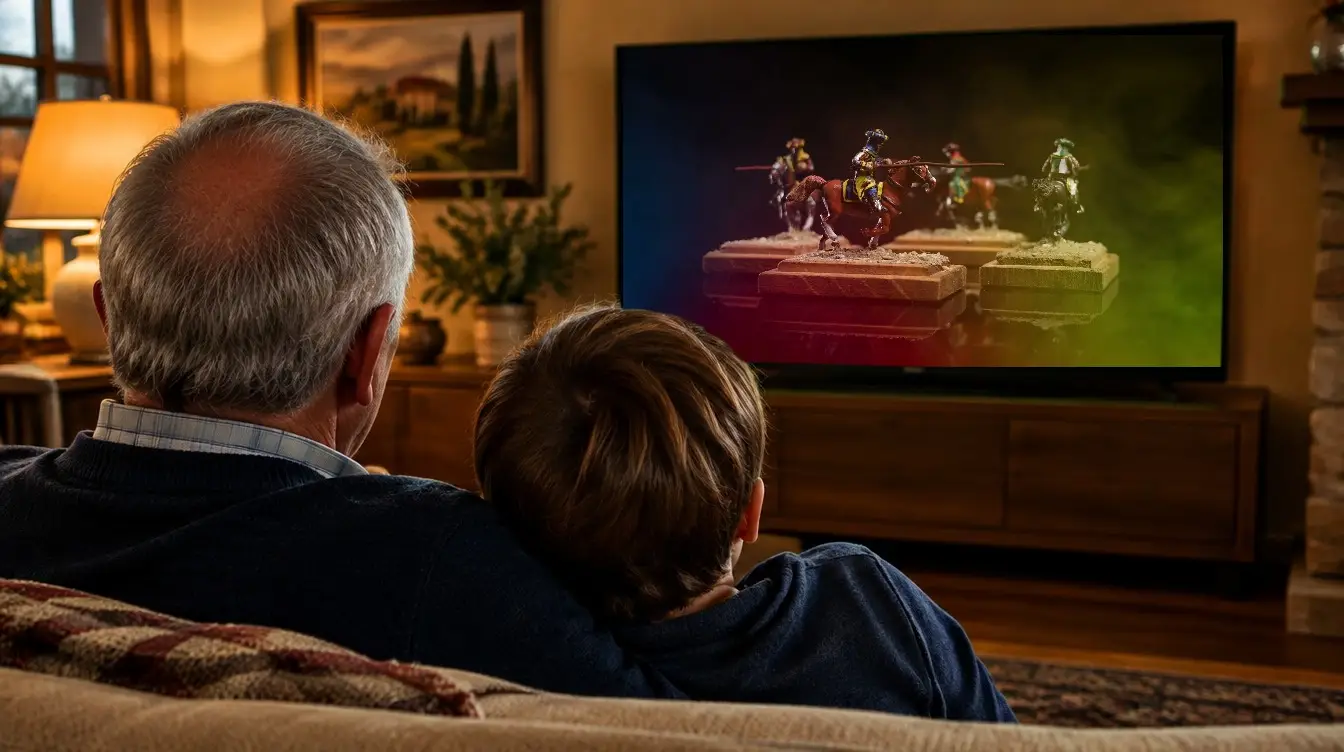 Simulazione: nonno e nipote guardano la sigla in TV su Teletruria